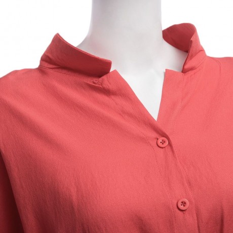 WOMEN'S V-NECK LONG SLEEVE LOOSE BLOUSE (WATERMELON RED, SIZE S/M/L/XL)