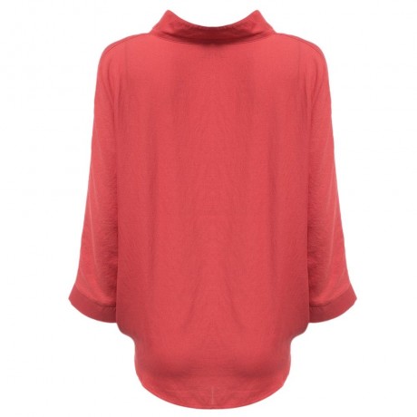 WOMEN'S V-NECK LONG SLEEVE LOOSE BLOUSE (WATERMELON RED, SIZE S/M/L/XL)