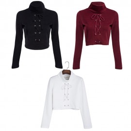 SEXY FRONT CROSS CROP DRAWSTRING RIB KNIT BLOUSE (WINE RED, SIZE S/M/L/XL)
