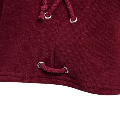 SEXY FRONT CROSS CROP DRAWSTRING RIB KNIT BLOUSE (WINE RED, SIZE S/M/L/XL)