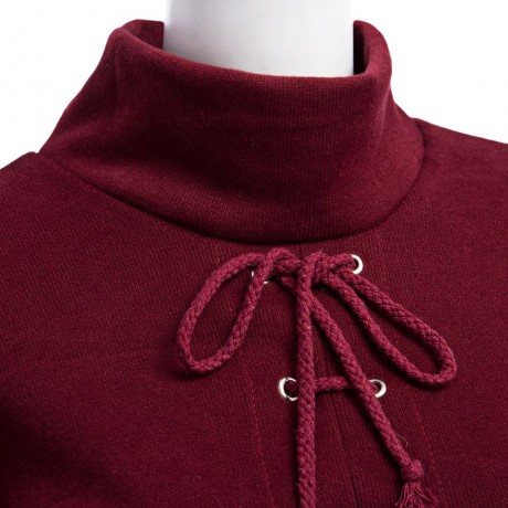 SEXY FRONT CROSS CROP DRAWSTRING RIB KNIT BLOUSE (WINE RED, SIZE S/M/L/XL)