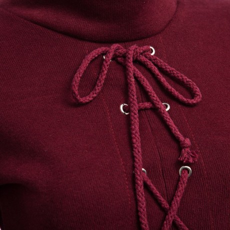 SEXY FRONT CROSS CROP DRAWSTRING RIB KNIT BLOUSE (WINE RED, SIZE S/M/L/XL)