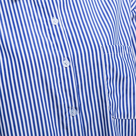 TURN-DOWN COLLAR LONG SLEEVE POCKET DESIGN PRINT STRIPE BLOUSE (STRIPE, SIZE XL/2XL/3XL/4X