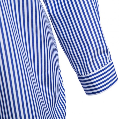 TURN-DOWN COLLAR LONG SLEEVE POCKET DESIGN PRINT STRIPE BLOUSE (STRIPE, SIZE XL/2XL/3XL/4X
