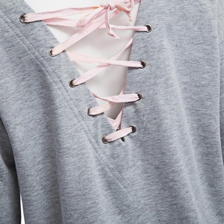 WOMEN'S CRISS CROSS COTTON BLEND T-SHIRT (GRAY, SIZE S/M/L/XL)
