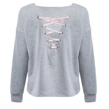 WOMEN'S CRISS CROSS COTTON BLEND T-SHIRT (GRAY, SIZE S/M/L/XL)