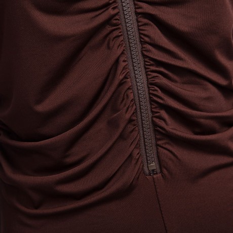 SCOOP COLLAR DRAPED ZIPPERED T-SHIRT (COFFEE, SIZE S/M/L/XL)