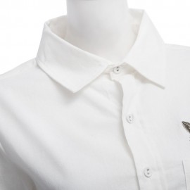 TURN-DOWN COLLAR LONG SLEEVE EMBROIDERY BLOUSE (WHITE, SIZE S/M/L/XL)