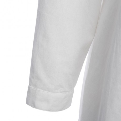 TURN-DOWN COLLAR LONG SLEEVE EMBROIDERY BLOUSE (WHITE, SIZE S/M/L/XL)