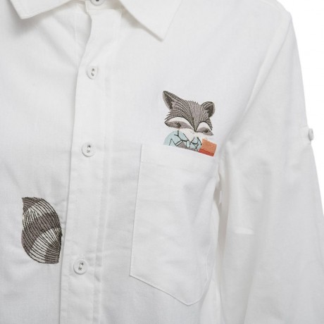 TURN-DOWN COLLAR LONG SLEEVE EMBROIDERY BLOUSE (WHITE, SIZE S/M/L/XL)