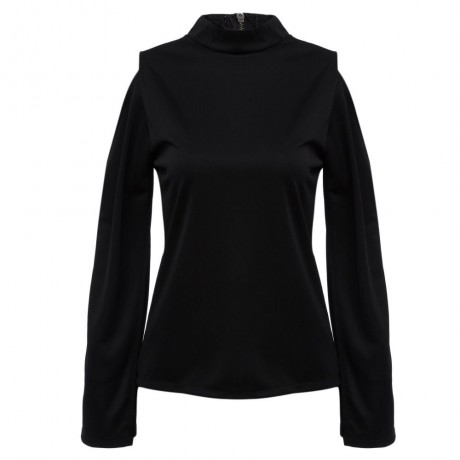 WOMEN'S ASYMMETRICAL LONG SLEEVE BLOUSE (BLACK, SIZE S/M/L/XL)
