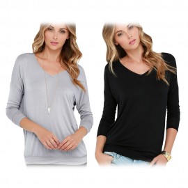 WOMEN'S ROUND NECK SEXY BACKLESS LONG SLEEVE BOTTOM BLOUSE (BLACK, SIZE S/M/L/XL)