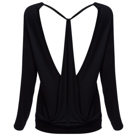 WOMEN'S ROUND NECK SEXY BACKLESS LONG SLEEVE BOTTOM BLOUSE (BLACK, SIZE S/M/L/XL)