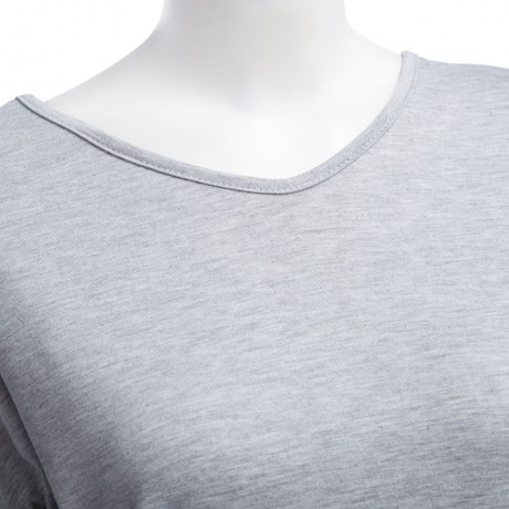 WOMEN'S ROUND NECK SEXY BACKLESS LONG SLEEVE BOTTOM BLOUSE (LIGHT GRAY, SIZE S/M/L/XL)