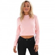 WOMEN'S LONG SLEEVE SIDE BANDAGE DESIGN TOP CROP (LIGHT PINK, SIZE S/M/L)