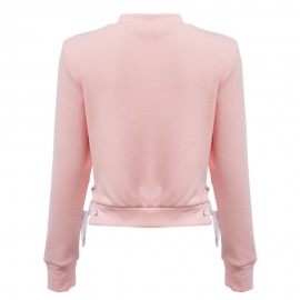 WOMEN'S LONG SLEEVE SIDE BANDAGE DESIGN TOP CROP (LIGHT PINK, SIZE S/M/L)