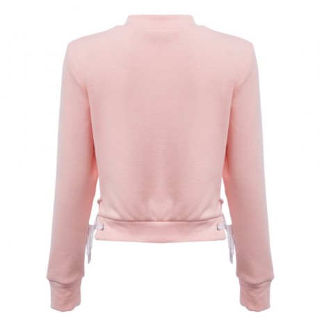 WOMEN'S LONG SLEEVE SIDE BANDAGE DESIGN TOP CROP (LIGHT PINK, SIZE S/M/L)