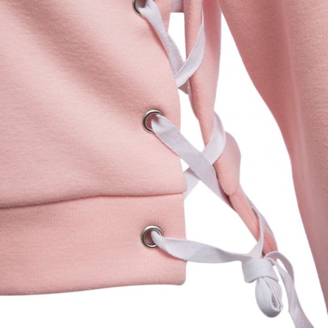 WOMEN'S LONG SLEEVE SIDE BANDAGE DESIGN TOP CROP (LIGHT PINK, SIZE S/M/L)
