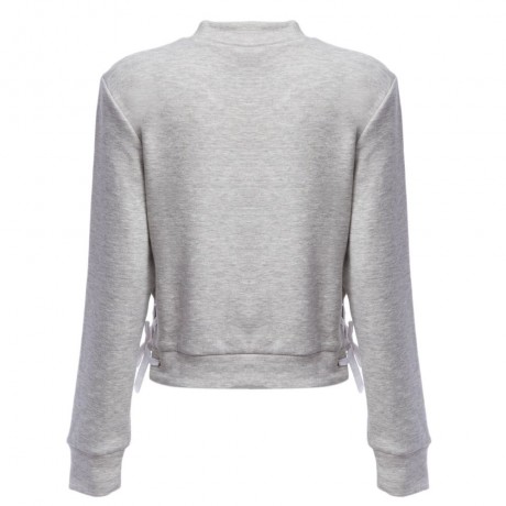 WOMEN'S LONG SLEEVE SIDE BANDAGE DESIGN TOP CROP (LIGHT GRAY, SIZE S/M/L)