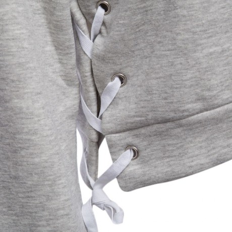 WOMEN'S LONG SLEEVE SIDE BANDAGE DESIGN TOP CROP (LIGHT GRAY, SIZE S/M/L)