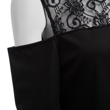 WOMEN'S CUT OUT SLEEVE LACE SPLICED BLOUSE (BLACK, SIZE L/XL)