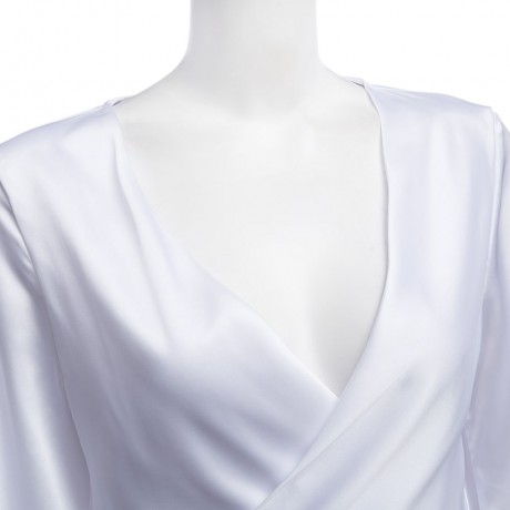 OL STYLE V-NECK LANTERN SLEEVE BOW BUST CROSS DESIGN PURE COLOR BLOUSE (WHITE, SIZE S/M/L/