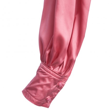 OL STYLE V-NECK LANTERN SLEEVE BOW BUST CROSS DESIGN PURE COLOR BLOUSE (PINK, SIZE S/M/L/X