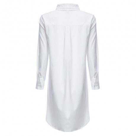 CASUAL TURN-DOWN COLLAR LONG SLEEVE BANDAGE DESIGN PURE COLOR BLOUSE (WHITE, SIZE S/M/L/XL