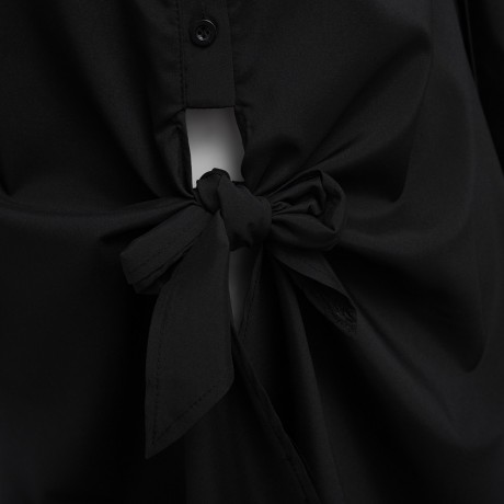CASUAL TURN-DOWN COLLAR LONG SLEEVE BANDAGE DESIGN PURE COLOR BLOUSE (BLACK, SIZE S/M/L/XL