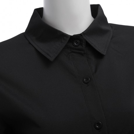 CASUAL TURN-DOWN COLLAR LONG SLEEVE BANDAGE DESIGN PURE COLOR BLOUSE (BLACK, SIZE S/M/L/XL