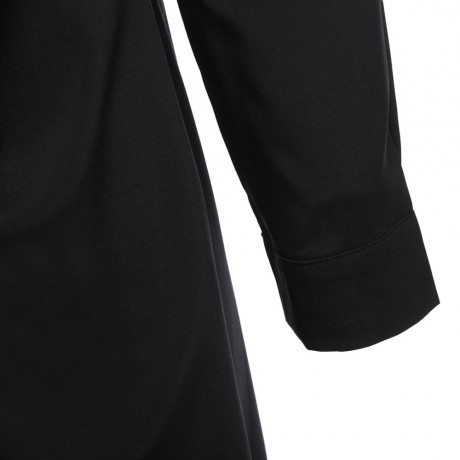 CASUAL TURN-DOWN COLLAR LONG SLEEVE BANDAGE DESIGN PURE COLOR BLOUSE (BLACK, SIZE S/M/L/XL