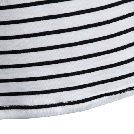 WOMEN'S LONG SLEEVE STRIPE LACE SPLICED BLOUSE (WHITE AND BLACK, SIZE S/M/L/XL)