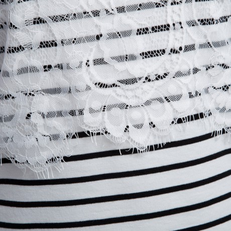 WOMEN'S LONG SLEEVE STRIPE LACE SPLICED BLOUSE (WHITE AND BLACK, SIZE S/M/L/XL)