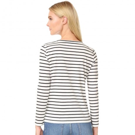 WOMEN'S LONG SLEEVE STRIPE LACE SPLICED BLOUSE (WHITE AND BLACK, SIZE S/M/L/XL)