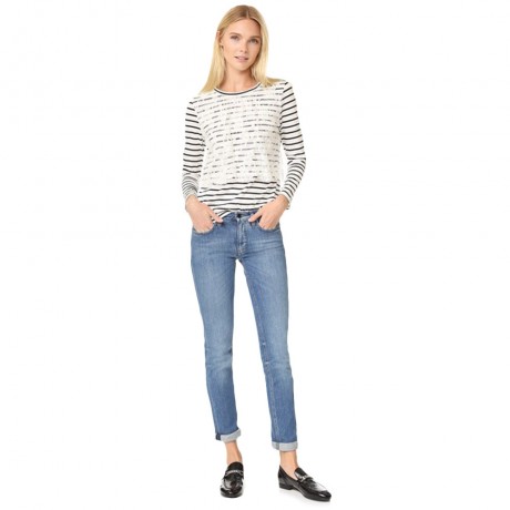 WOMEN'S LONG SLEEVE STRIPE LACE SPLICED BLOUSE (WHITE AND BLACK, SIZE S/M/L/XL)