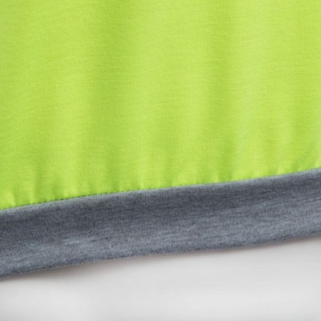TRENDY ROUND COLLAR THREE QUARTER SLEEVE COLOR BLOCK SPLICED WOMEN BLOUSE (NEON GREEN, SIZ