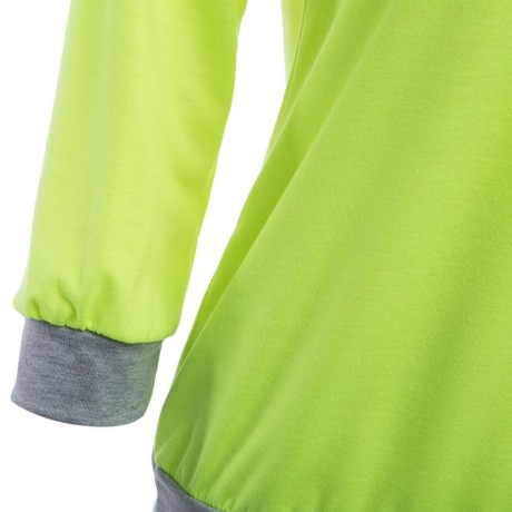 TRENDY ROUND COLLAR THREE QUARTER SLEEVE COLOR BLOCK SPLICED WOMEN BLOUSE (NEON GREEN, SIZ