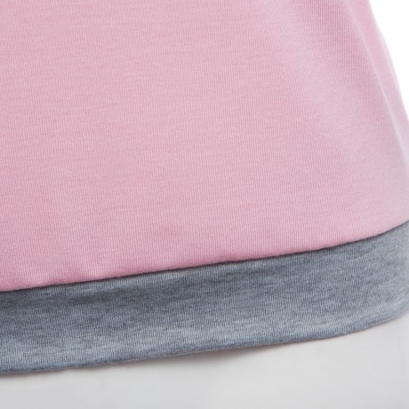TRENDY ROUND COLLAR THREE QUARTER SLEEVE COLOR BLOCK SPLICED WOMEN BLOUSE (LIGHT PINK, SIZ