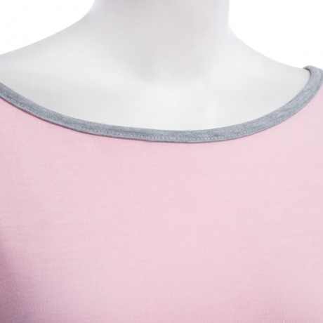 TRENDY ROUND COLLAR THREE QUARTER SLEEVE COLOR BLOCK SPLICED WOMEN BLOUSE (LIGHT PINK, SIZ