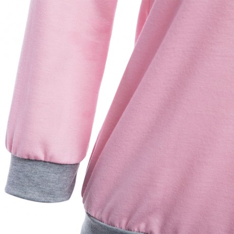 TRENDY ROUND COLLAR THREE QUARTER SLEEVE COLOR BLOCK SPLICED WOMEN BLOUSE (LIGHT PINK, SIZ