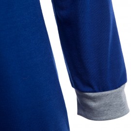 TRENDY ROUND COLLAR THREE QUARTER SLEEVE COLOR BLOCK SPLICED WOMEN BLOUSE (DEEP BLUE, SIZE