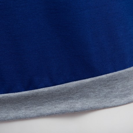 TRENDY ROUND COLLAR THREE QUARTER SLEEVE COLOR BLOCK SPLICED WOMEN BLOUSE (DEEP BLUE, SIZE