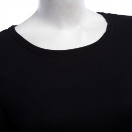 TRENDY ROUND NECK LONG SLEEVE ZIPPER DESIGN PURE COLOR SHEATHY BOTTOM WOMEN BLOUSE (BLACK,