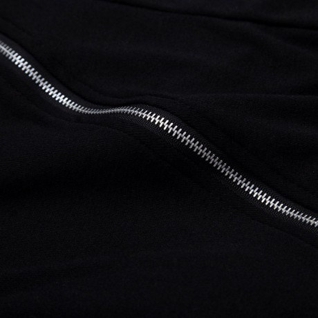 TRENDY ROUND NECK LONG SLEEVE ZIPPER DESIGN PURE COLOR SHEATHY BOTTOM WOMEN BLOUSE (BLACK,