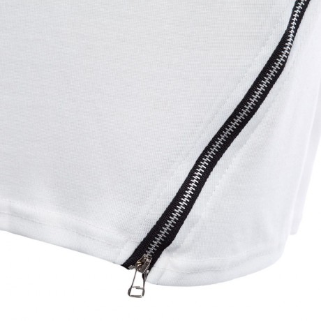 TRENDY ROUND NECK LONG SLEEVE ZIPPER DESIGN PURE COLOR SHEATHY BOTTOM WOMEN BLOUSE (WHITE,