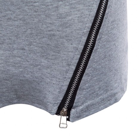TRENDY ROUND NECK LONG SLEEVE ZIPPER DESIGN PURE COLOR SHEATHY BOTTOM WOMEN BLOUSE (LIGHT 