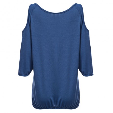 V-NECK CUT OUT THREE QUARTER SLEEVE LOOSE WOMEN BLOUSE (BLACK, SIZE S/M/L/XL)
