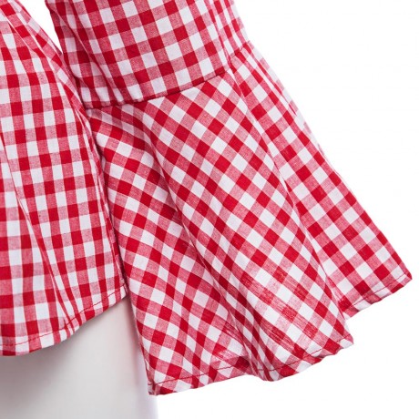 OFF THE SHOULDER STRAPLESS FLARE SLEEVE STRIPED WOMEN BLOUSE (RED, SIZE S/M/L/XL)