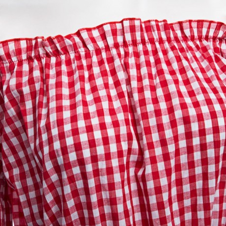 OFF THE SHOULDER STRAPLESS FLARE SLEEVE STRIPED WOMEN BLOUSE (RED, SIZE S/M/L/XL)