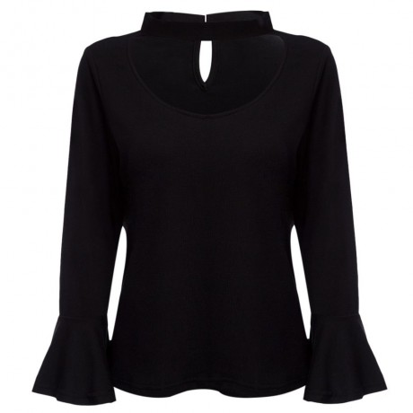 WOMEN'S V-NECK FLARE SLEEVE TOP BLOUSE (BLACK, SIZE S/M/L/XL)